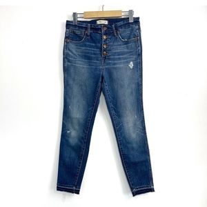 Madewell 10’’ High Rise Button Fly Skinny Jeans Raw Hem in Cordova Wash Sz 28